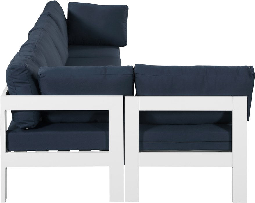Meridian Furniture - Nizuc 120" Navy Water Resistant Fabric Upholstered 5pc. Outdoor Patio Sectional - 375Navy-Sec5C - GreatFurnitureDeal