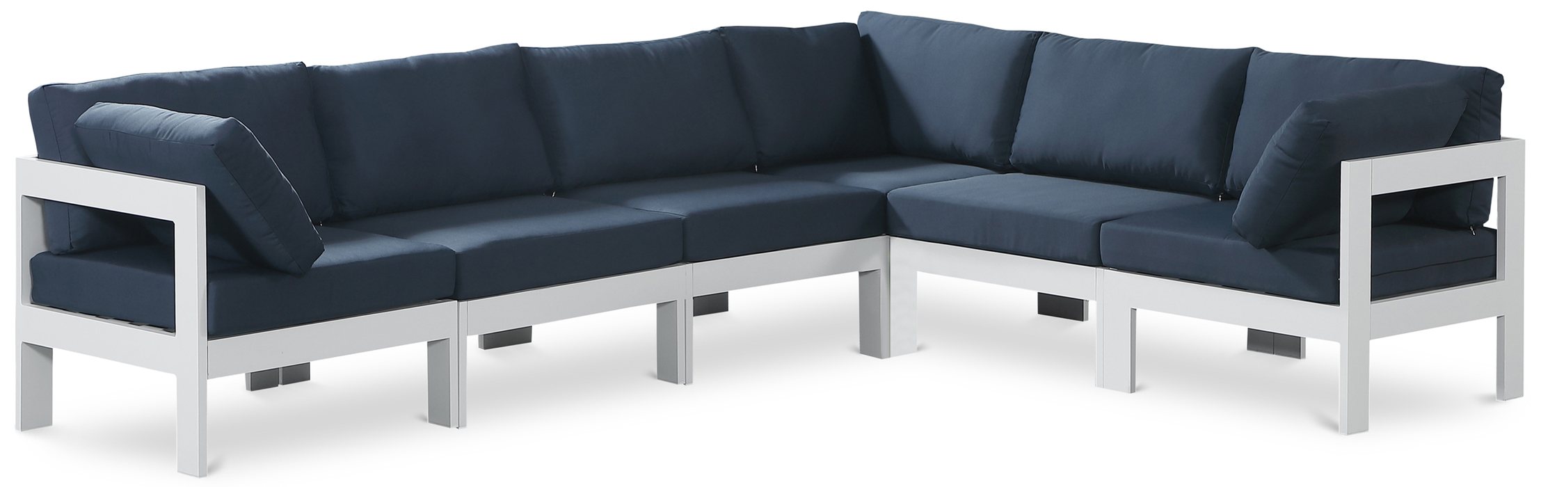 Meridian Furniture - Nizuc 120" Navy Water Resistant Fabric Upholstered 6pc. Outdoor Patio Sectional - 375Navy-Sec6A - GreatFurnitureDeal