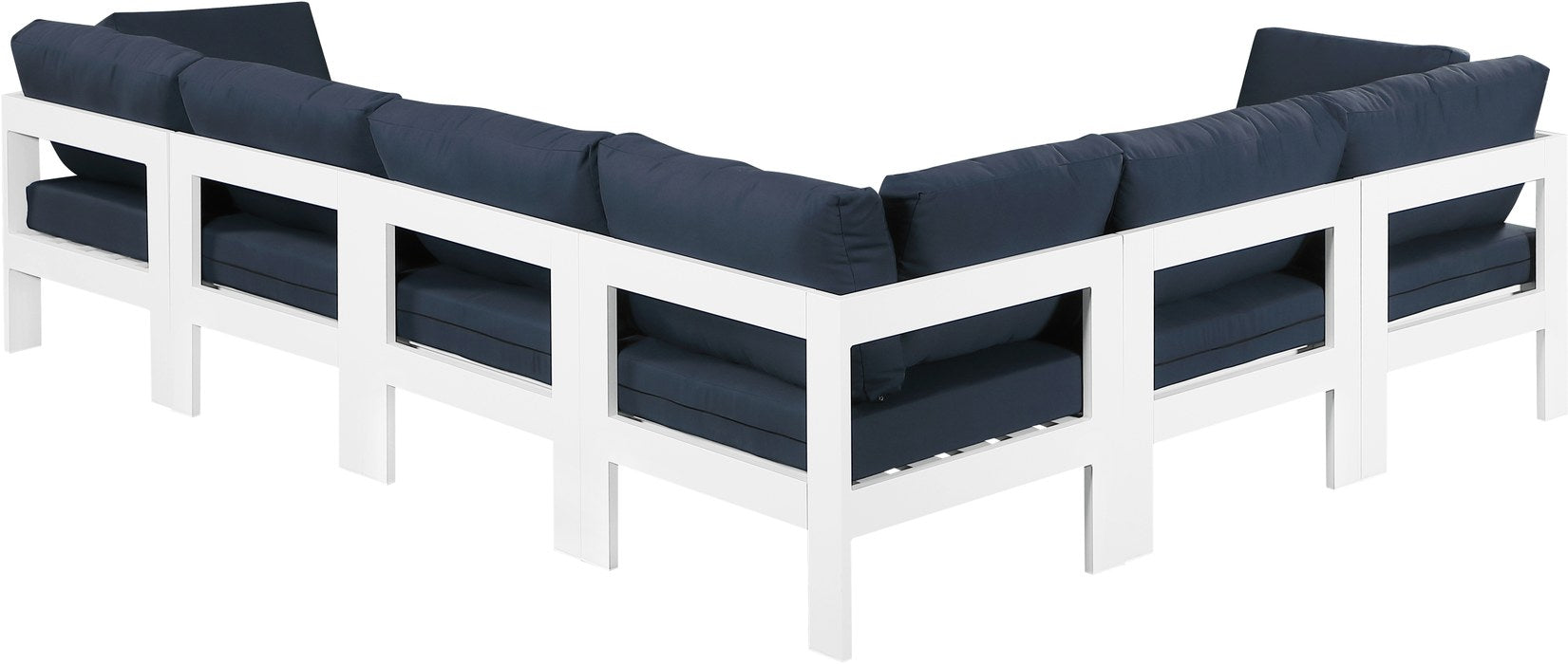 Meridian Furniture - Nizuc 120" Navy Water Resistant Fabric Upholstered 6pc. Outdoor Patio Sectional - 375Navy-Sec6A - GreatFurnitureDeal
