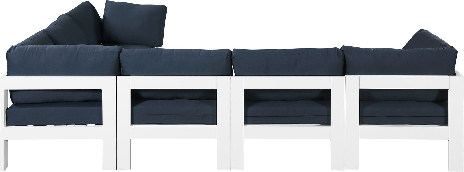Meridian Furniture - Nizuc 120" Navy Water Resistant Fabric Upholstered 6pc. Outdoor Patio Sectional - 375Navy-Sec6A - GreatFurnitureDeal
