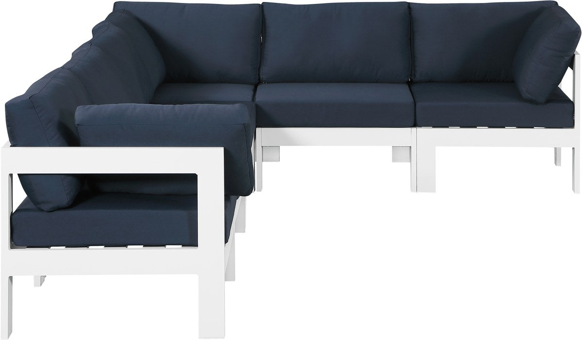Meridian Furniture - Nizuc 120" Navy Water Resistant Fabric Upholstered 6pc. Outdoor Patio Sectional - 375Navy-Sec6A - GreatFurnitureDeal