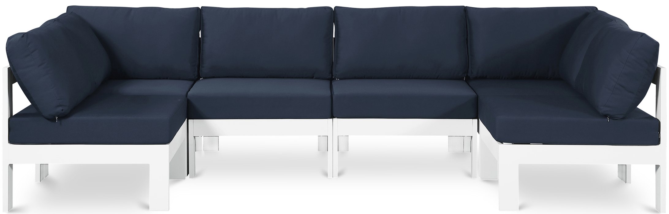 Meridian Furniture - Nizuc 120" Navy Water Resistant Fabric Upholstered 6pc. Outdoor Patio Sectional - 375Navy-Sec6B - GreatFurnitureDeal