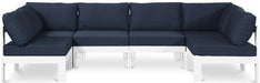 Meridian Furniture - Nizuc 120" Navy Water Resistant Fabric Upholstered 6pc. Outdoor Patio Sectional - 375Navy-Sec6B - GreatFurnitureDeal