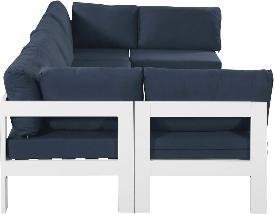 Meridian Furniture - Nizuc 120" Navy Water Resistant Fabric Upholstered 6pc. Outdoor Patio Sectional - 375Navy-Sec6B - GreatFurnitureDeal