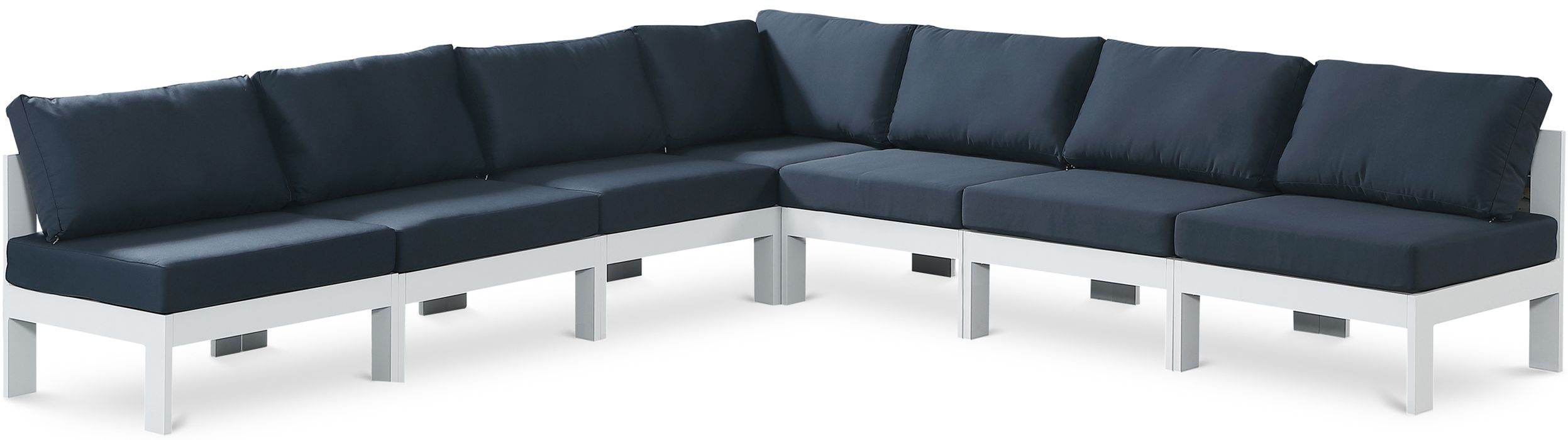 Meridian Furniture - Nizuc 120" Navy Water Resistant Fabric Upholstered 7pc. Outdoor Patio Sectional - 375Navy-Sec7A - GreatFurnitureDeal