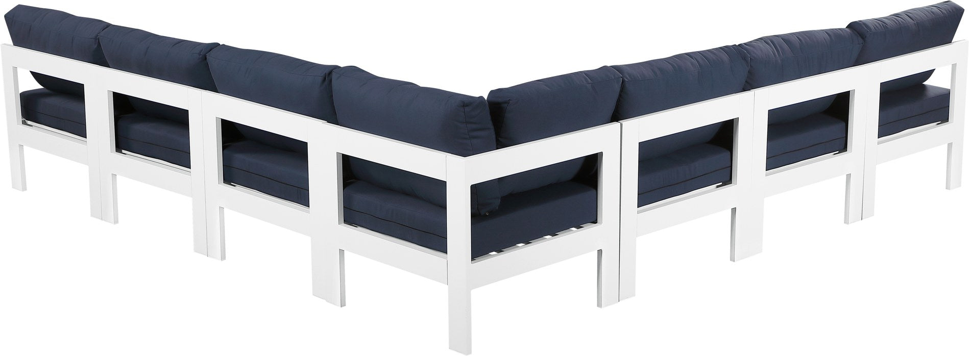 Meridian Furniture - Nizuc 120" Navy Water Resistant Fabric Upholstered 7pc. Outdoor Patio Sectional - 375Navy-Sec7A - GreatFurnitureDeal