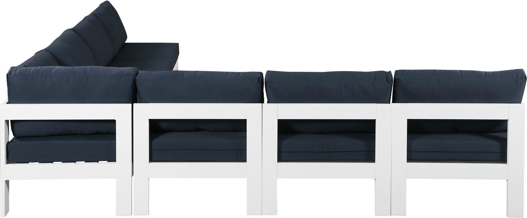 Meridian Furniture - Nizuc 120" Navy Water Resistant Fabric Upholstered 7pc. Outdoor Patio Sectional - 375Navy-Sec7A - GreatFurnitureDeal