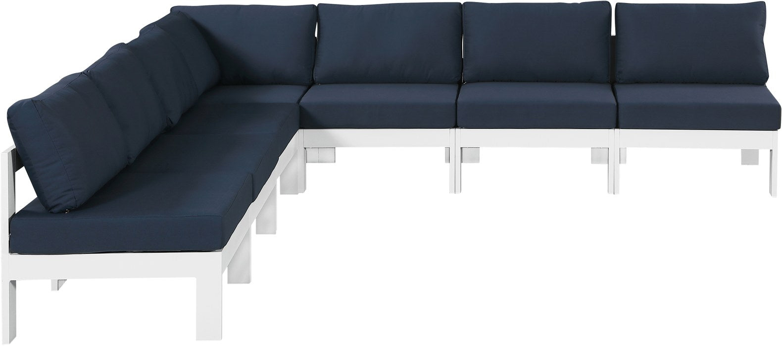 Meridian Furniture - Nizuc 120" Navy Water Resistant Fabric Upholstered 7pc. Outdoor Patio Sectional - 375Navy-Sec7A - GreatFurnitureDeal