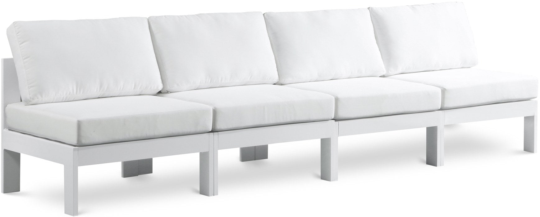 Meridian Furniture - Nizuc 120" White Water Resistant Fabric Upholstered 4pc. Outdoor Patio Armless Sofa - 375White-S120B - GreatFurnitureDeal