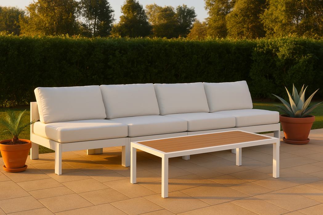 Meridian Furniture - Nizuc 120" White Water Resistant Fabric Upholstered 4pc. Outdoor Patio Armless Sofa - 375White-S120B - GreatFurnitureDeal