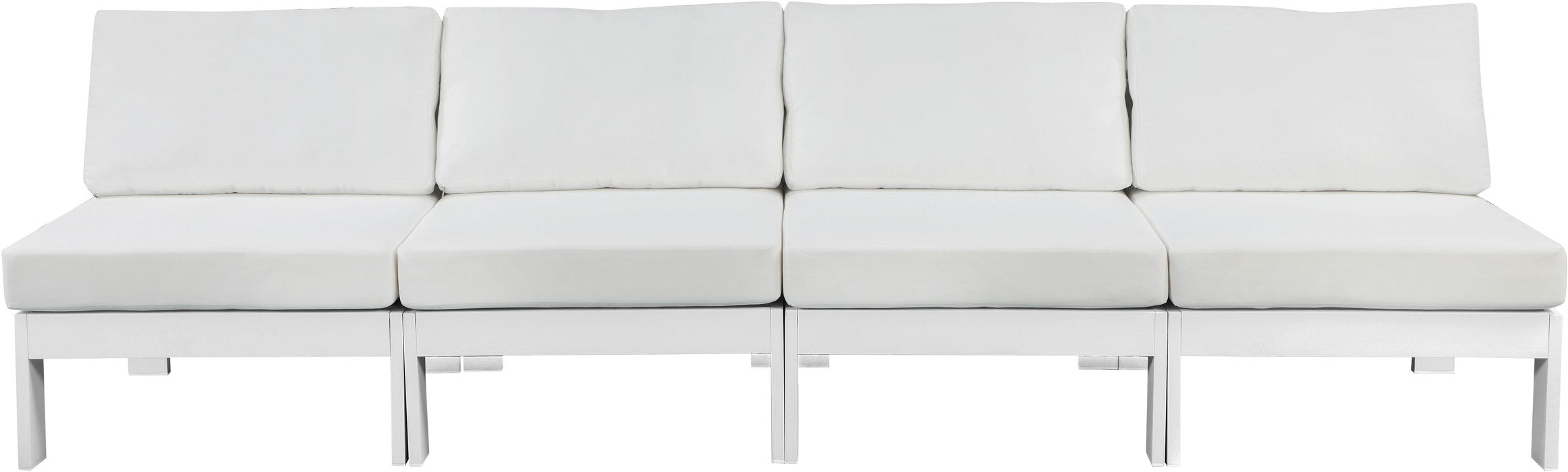 Meridian Furniture - Nizuc 120" White Water Resistant Fabric Upholstered 4pc. Outdoor Patio Armless Sofa - 375White-S120B - GreatFurnitureDeal