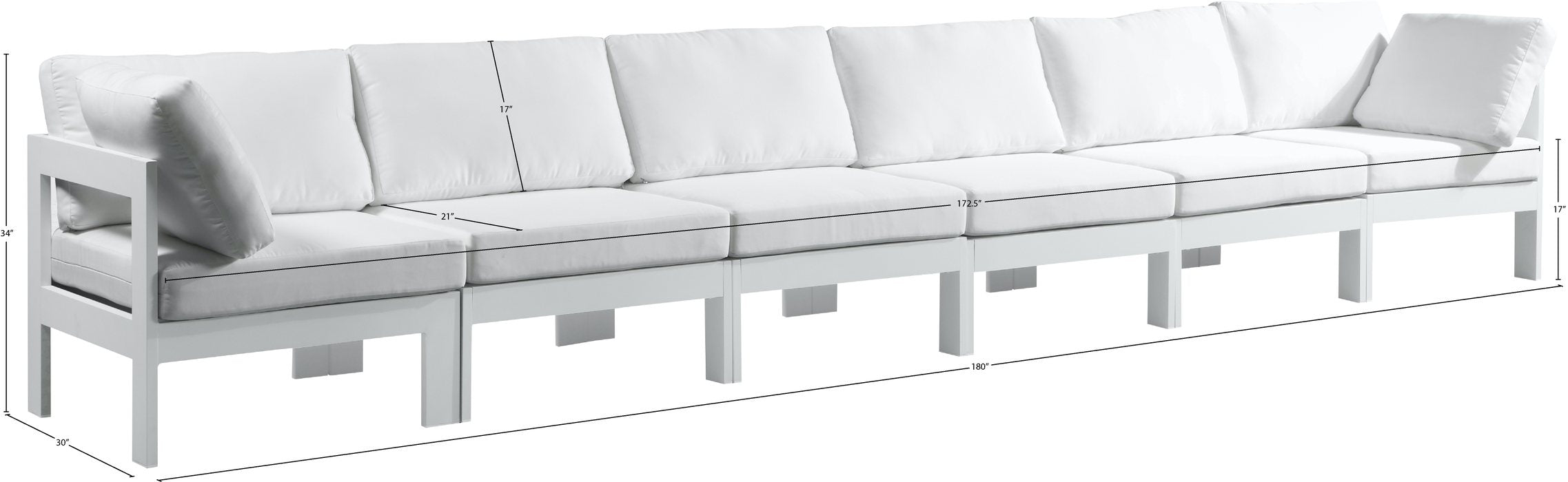 Meridian Furniture - Nizuc 180" White Water Resistant Fabric Upholstered 6pc. Outdoor Patio Sofa - 375White-S180A - GreatFurnitureDeal