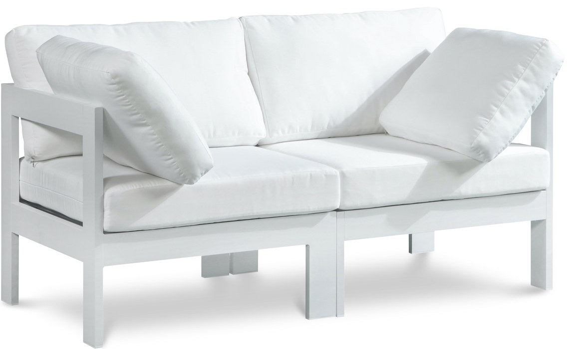 Meridian Furniture - Nizuc 60" White Water Resistant Fabric Upholstered 2pc. Outdoor Patio Loveseat - 375White-S60A - GreatFurnitureDeal