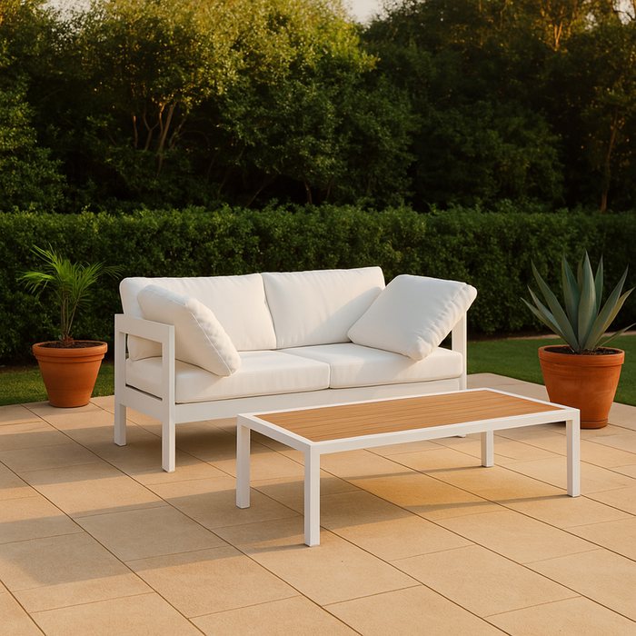 Meridian Furniture - Nizuc 60" White Water Resistant Fabric Upholstered 2pc. Outdoor Patio Loveseat - 375White-S60A - GreatFurnitureDeal
