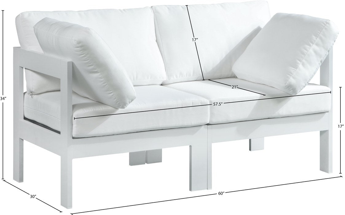 Meridian Furniture - Nizuc 60" White Water Resistant Fabric Upholstered 2pc. Outdoor Patio Loveseat - 375White-S60A - GreatFurnitureDeal