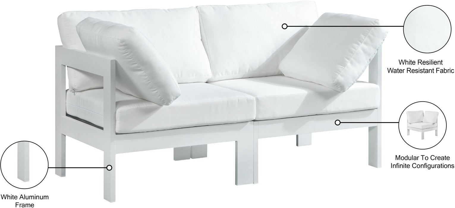 Meridian Furniture - Nizuc 60" White Water Resistant Fabric Upholstered 2pc. Outdoor Patio Loveseat - 375White-S60A - GreatFurnitureDeal