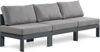 Meridian Furniture - Nizuc 90" Grey Water Resistant Fabric Upholstered 3pc. Outdoor Patio Armless Sofa - 376Grey-S90B - GreatFurnitureDeal