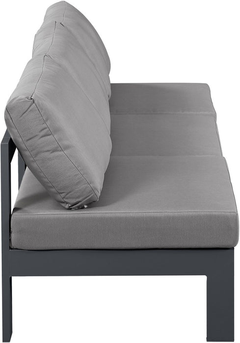 Meridian Furniture - Nizuc 90" Grey Water Resistant Fabric Upholstered 3pc. Outdoor Patio Armless Sofa - 376Grey-S90B - GreatFurnitureDeal