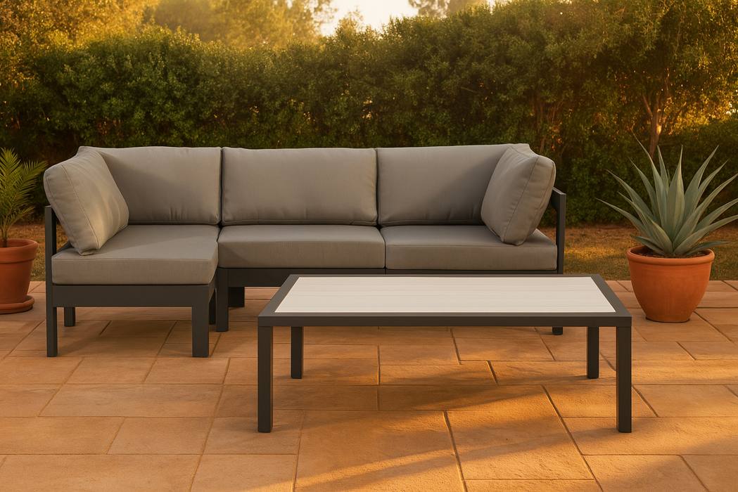 Meridian Furniture - Nizuc 90" Grey Water Resistant Fabric Upholstered 4pc. Outdoor Patio Sectional - 376Grey-Sec4A - GreatFurnitureDeal