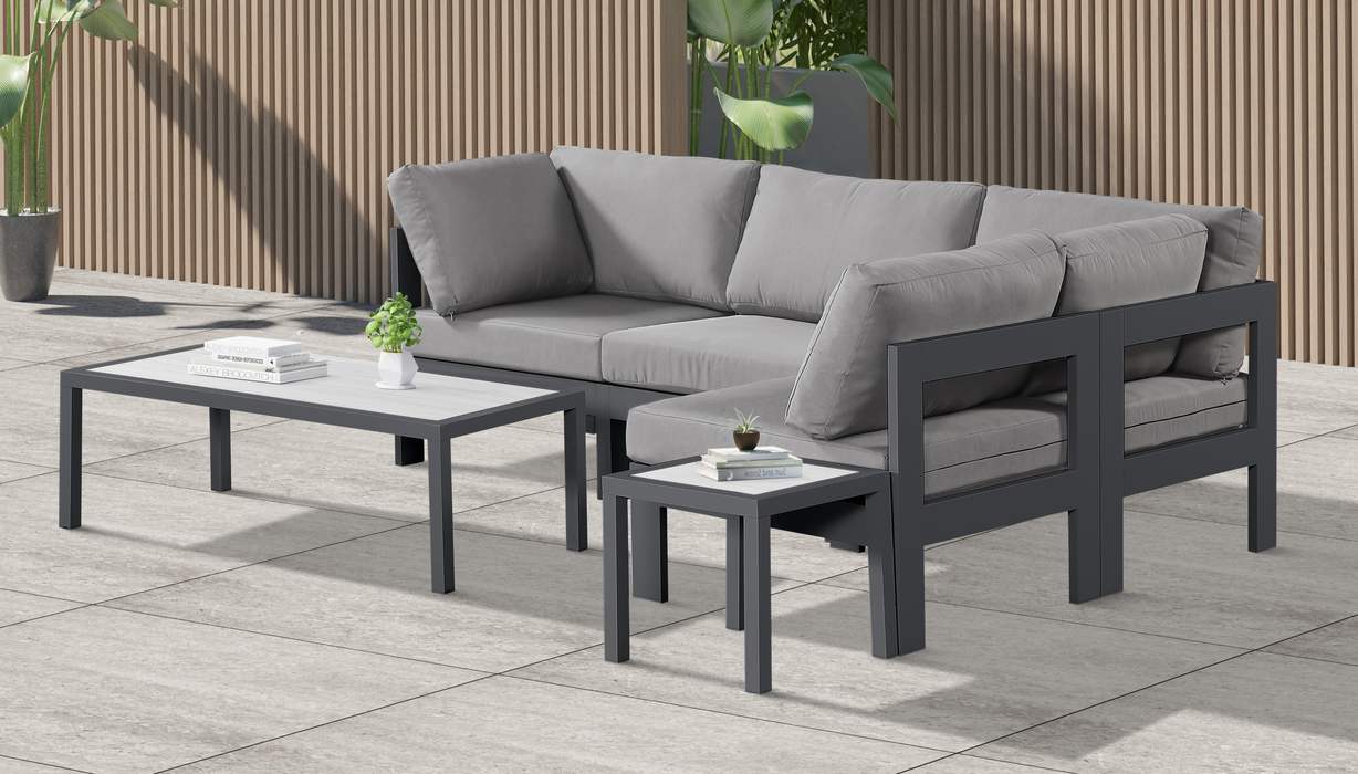 Meridian Furniture - Nizuc 90" Grey Water Resistant Fabric Upholstered 4pc. Outdoor Patio Sectional - 376Grey-Sec4A - GreatFurnitureDeal
