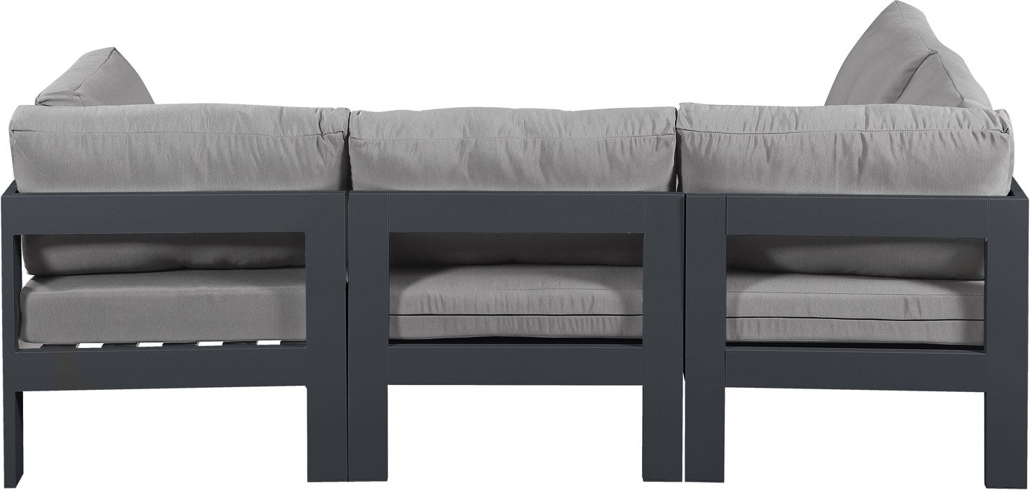 Meridian Furniture - Nizuc 90" Grey Water Resistant Fabric Upholstered 4pc. Outdoor Patio Sectional - 376Grey-Sec4A - GreatFurnitureDeal