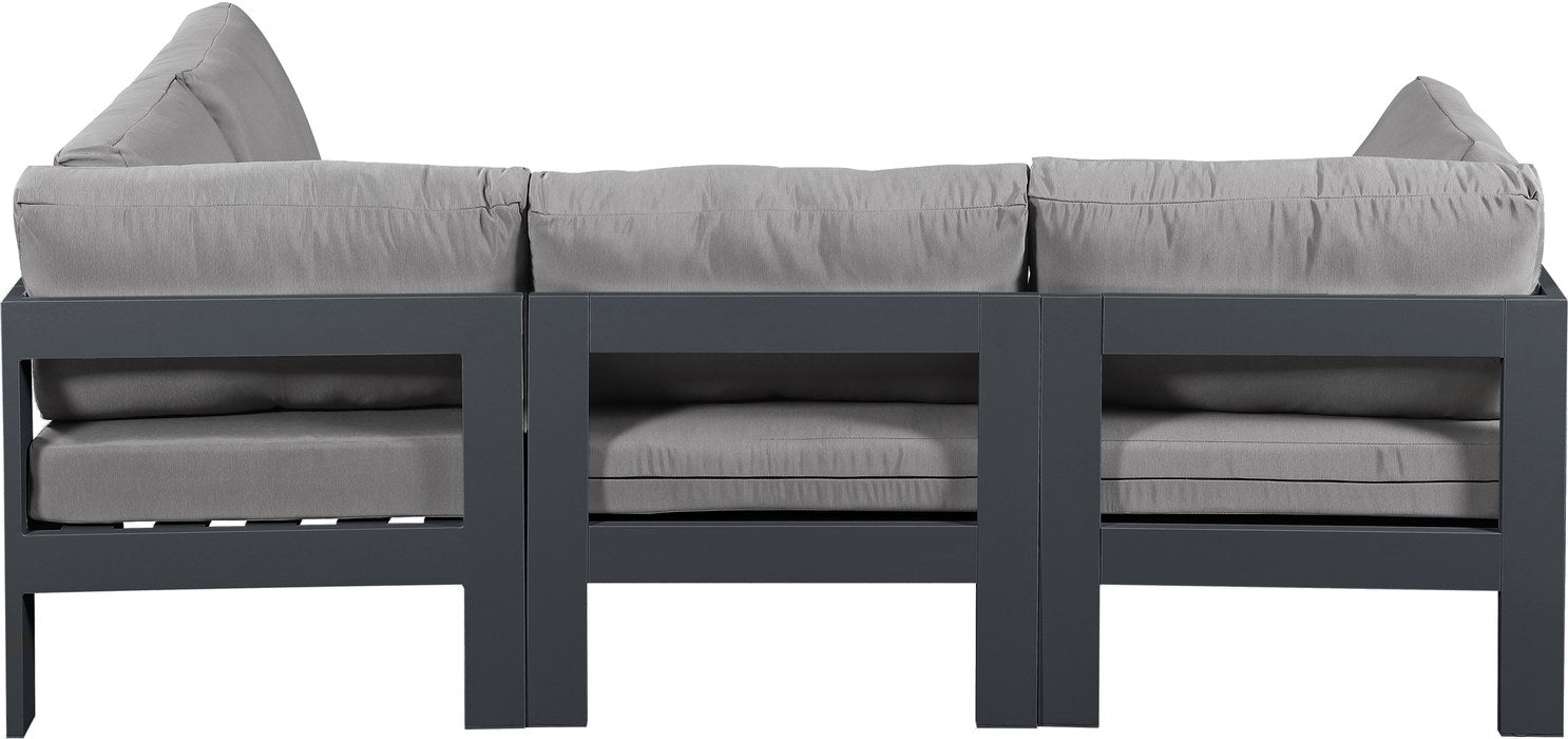 Meridian Furniture - Nizuc 90" Grey Water Resistant Fabric Upholstered 4pc. Outdoor Patio Sectional - 376Grey-Sec4A - GreatFurnitureDeal