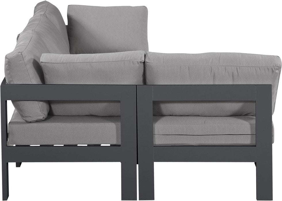 Meridian Furniture - Nizuc 90" Grey Water Resistant Fabric Upholstered 4pc. Outdoor Patio Sectional - 376Grey-Sec4A - GreatFurnitureDeal