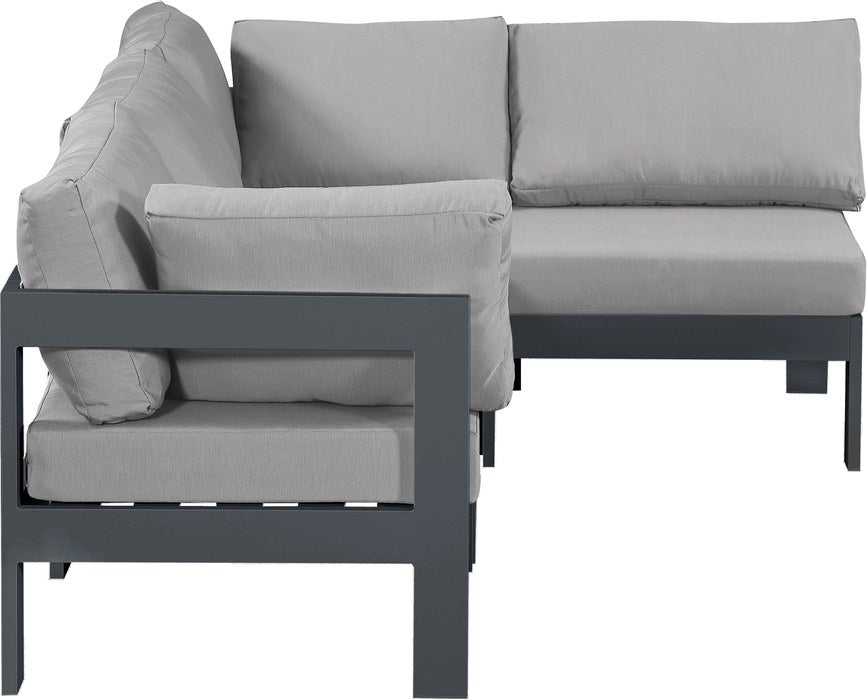 Meridian Furniture - Nizuc 90" Grey Water Resistant Fabric Upholstered 4pc. Outdoor Patio Sectional - 376Grey-Sec4A - GreatFurnitureDeal