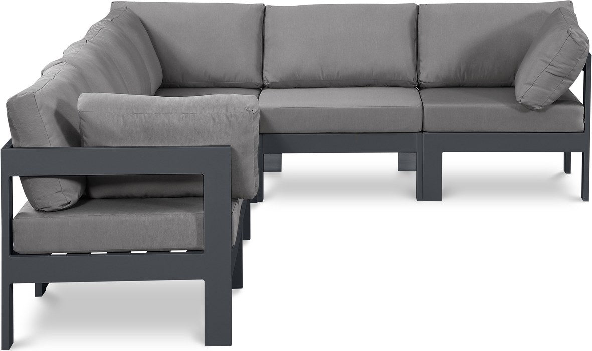 Meridian Furniture - Nizuc 120" Grey Water Resistant Fabric Upholstered 6pc. Outdoor Patio Sectional - 376Grey-Sec6A - GreatFurnitureDeal