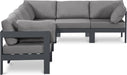 Meridian Furniture - Nizuc 120" Grey Water Resistant Fabric Upholstered 6pc. Outdoor Patio Sectional - 376Grey-Sec6A - GreatFurnitureDeal