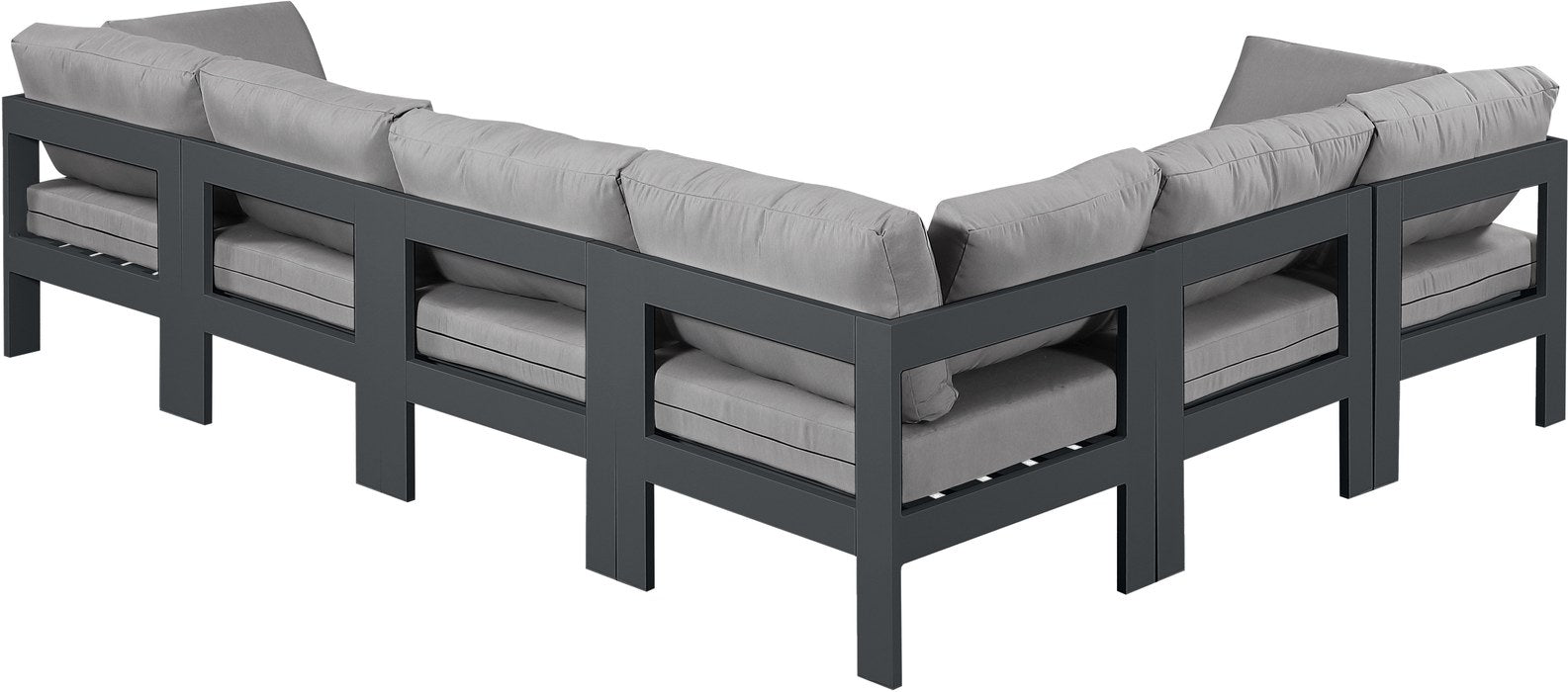 Meridian Furniture - Nizuc 120" Grey Water Resistant Fabric Upholstered 6pc. Outdoor Patio Sectional - 376Grey-Sec6A - GreatFurnitureDeal