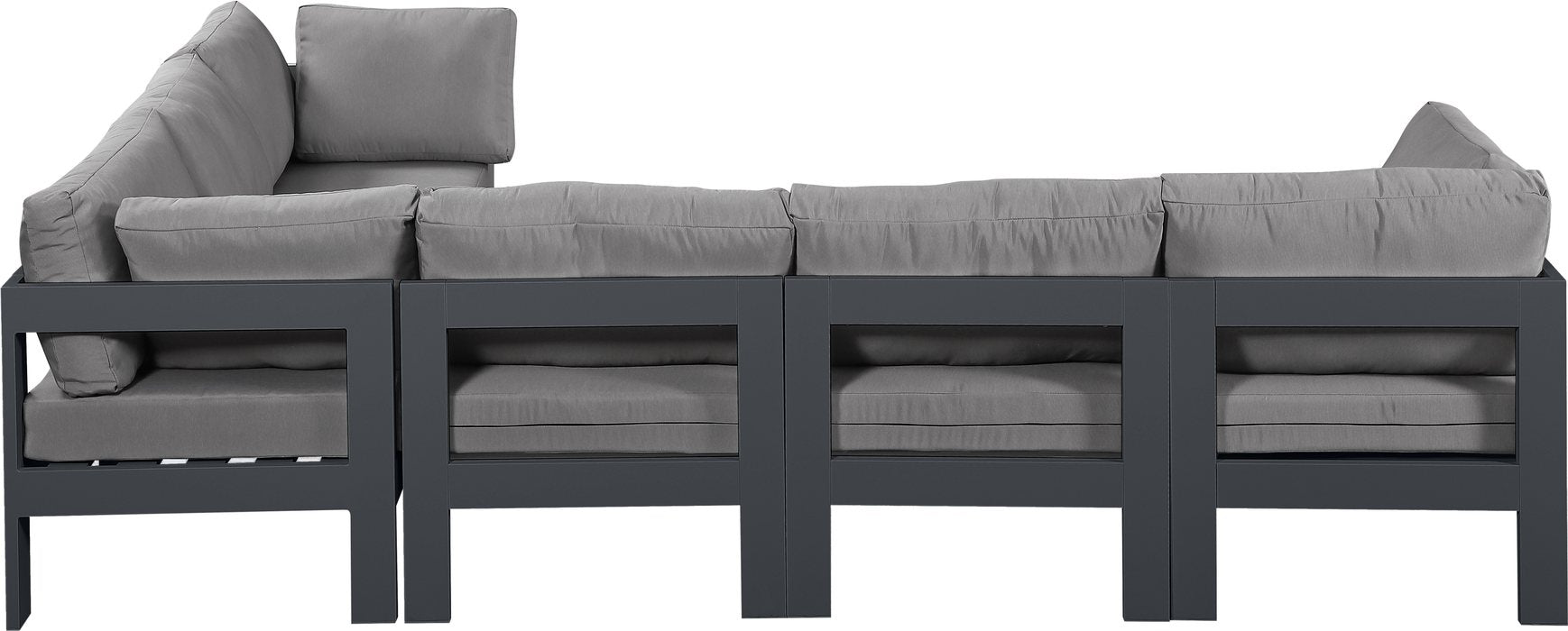 Meridian Furniture - Nizuc 120" Grey Water Resistant Fabric Upholstered 6pc. Outdoor Patio Sectional - 376Grey-Sec6A - GreatFurnitureDeal