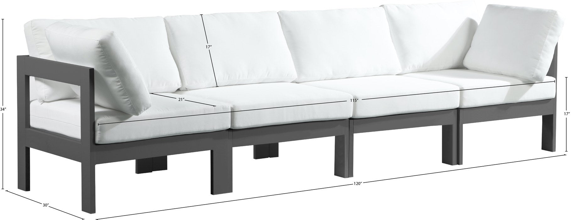 Meridian Furniture - Nizuc 120" White Water Resistant Fabric Upholstered 4pc. Outdoor Patio Sofa - 376White-S120A - GreatFurnitureDeal