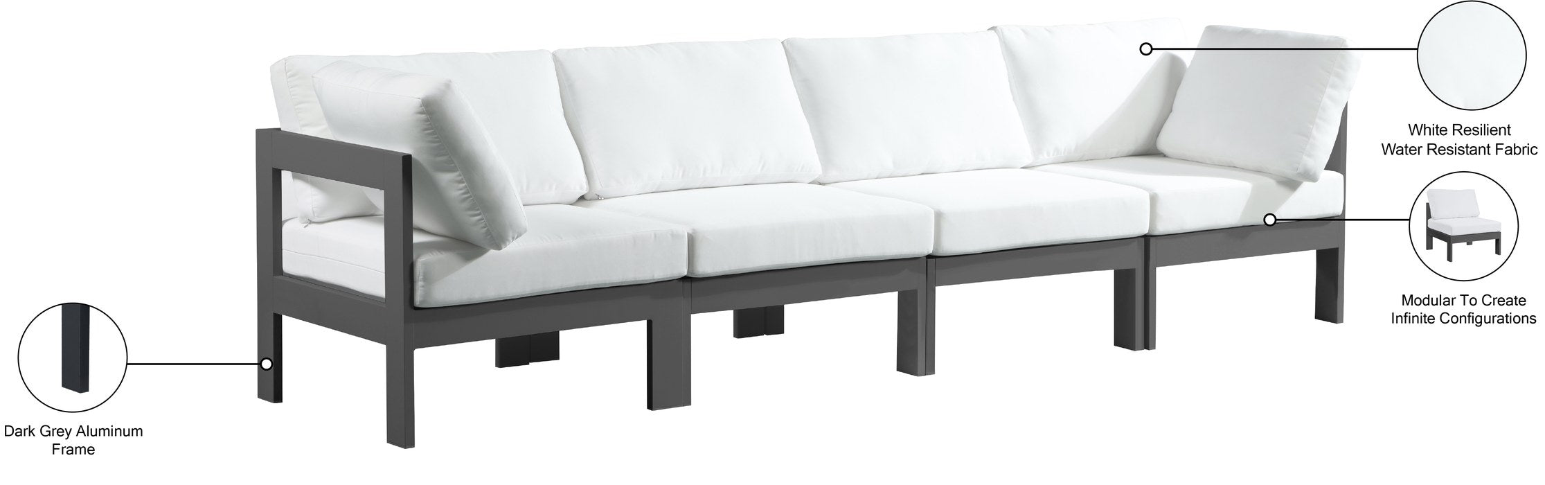 Meridian Furniture - Nizuc 120" White Water Resistant Fabric Upholstered 4pc. Outdoor Patio Sofa - 376White-S120A - GreatFurnitureDeal