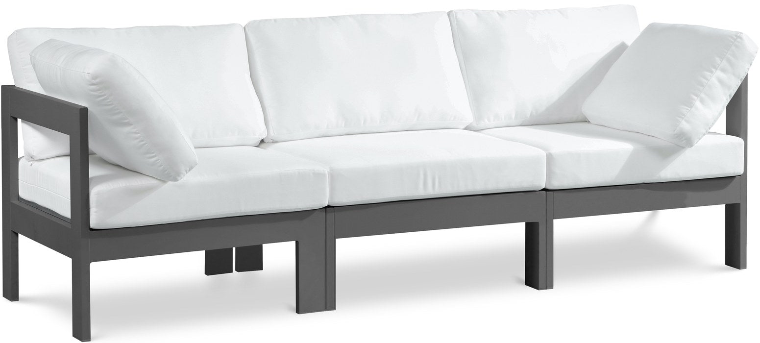 Meridian Furniture - Nizuc 90" White Water Resistant Fabric Upholstered 3pc. Outdoor Patio Sofa - 376White-S90A - GreatFurnitureDeal
