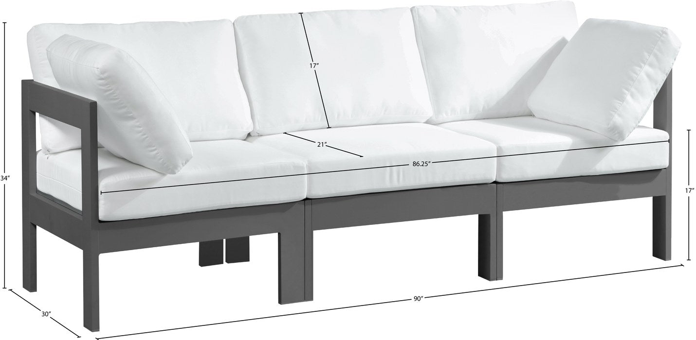 Meridian Furniture - Nizuc 90" White Water Resistant Fabric Upholstered 3pc. Outdoor Patio Sofa - 376White-S90A - GreatFurnitureDeal