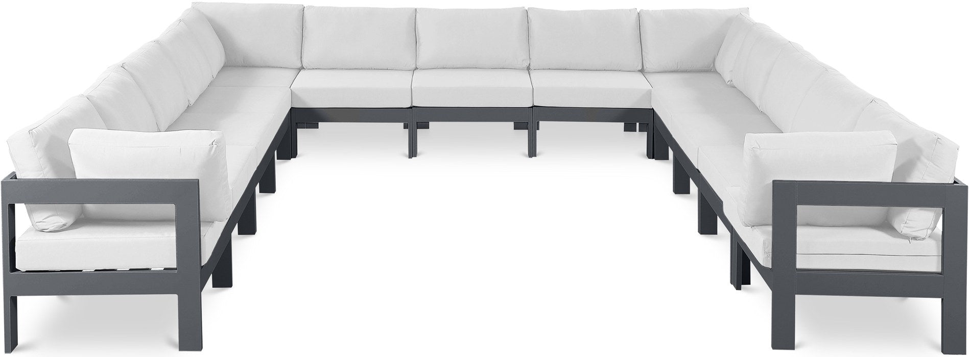 Meridian Furniture - Nizuc 150" White Water Resistant Fabric Upholstered 13pc. Outdoor Patio Sectional - 376White-Sec13A - GreatFurnitureDeal