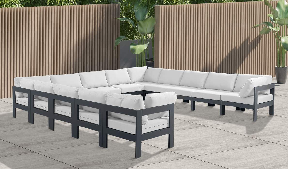 Meridian Furniture - Nizuc 150" White Water Resistant Fabric Upholstered 13pc. Outdoor Patio Sectional - 376White-Sec13A - GreatFurnitureDeal