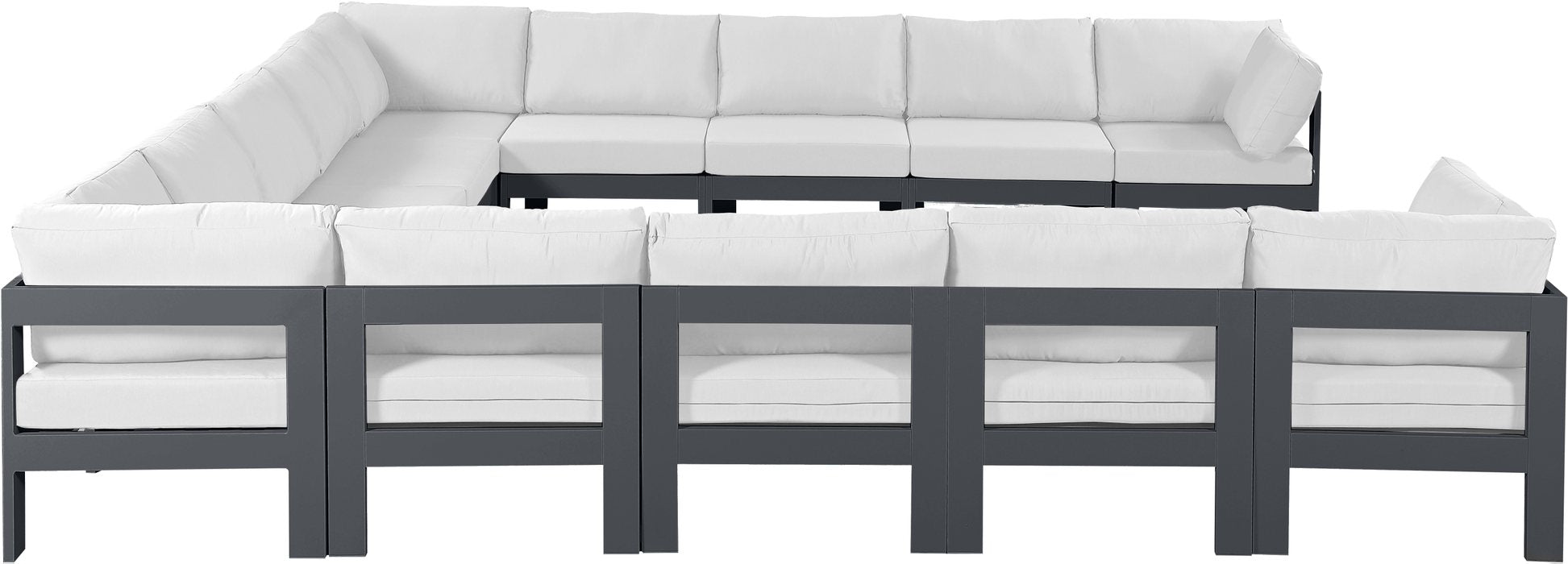 Meridian Furniture - Nizuc 150" White Water Resistant Fabric Upholstered 13pc. Outdoor Patio Sectional - 376White-Sec13A - GreatFurnitureDeal