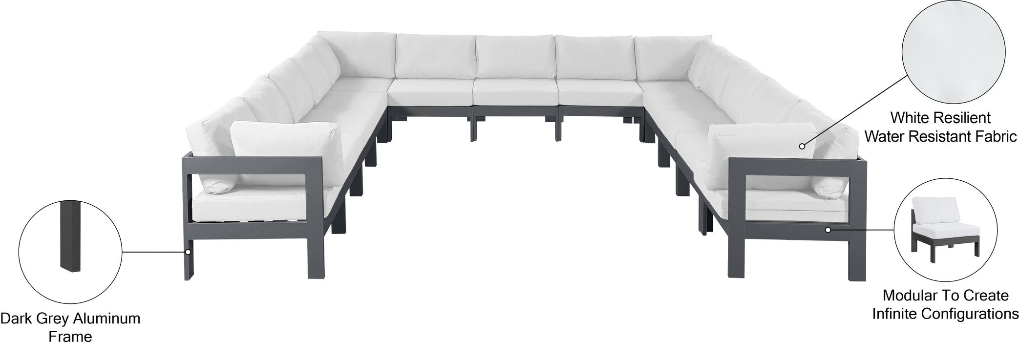 Meridian Furniture - Nizuc 150" White Water Resistant Fabric Upholstered 13pc. Outdoor Patio Sectional - 376White-Sec13A - GreatFurnitureDeal