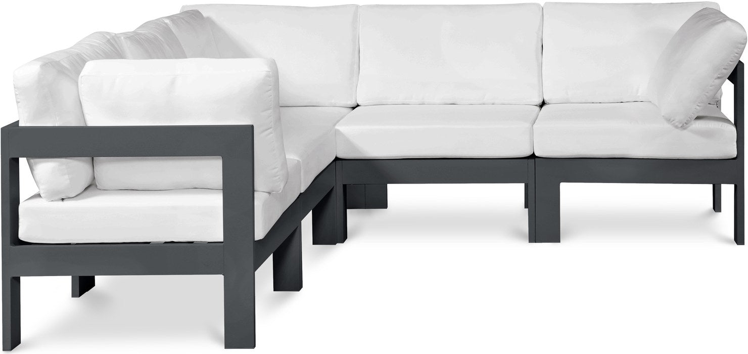 Meridian Furniture - Nizuc 90" White Water Resistant Fabric Upholstered 5pc. Outdoor Patio Sectional - 376White-Sec5B - GreatFurnitureDeal