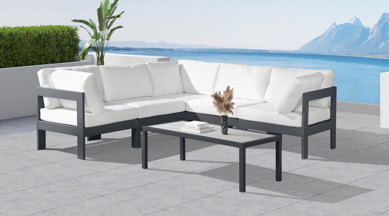 Meridian Furniture - Nizuc 90" White Water Resistant Fabric Upholstered 5pc. Outdoor Patio Sectional - 376White-Sec5B - GreatFurnitureDeal