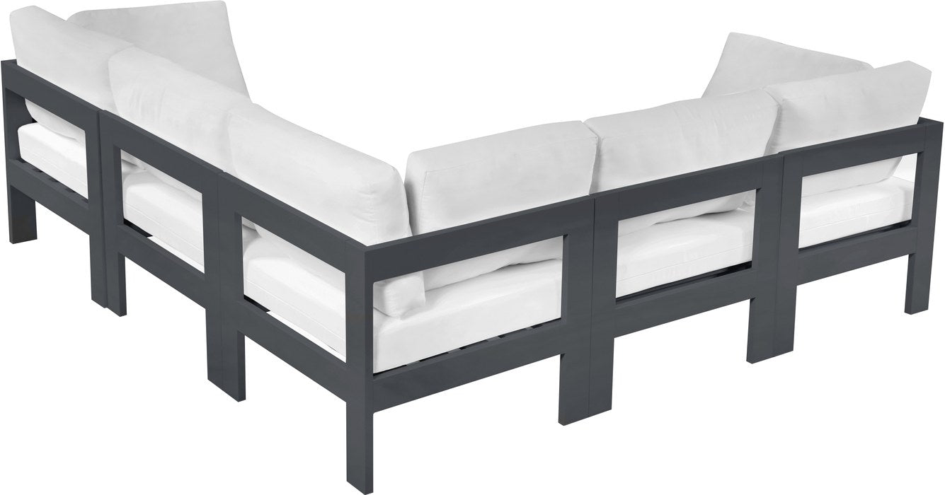 Meridian Furniture - Nizuc 90" White Water Resistant Fabric Upholstered 5pc. Outdoor Patio Sectional - 376White-Sec5B - GreatFurnitureDeal
