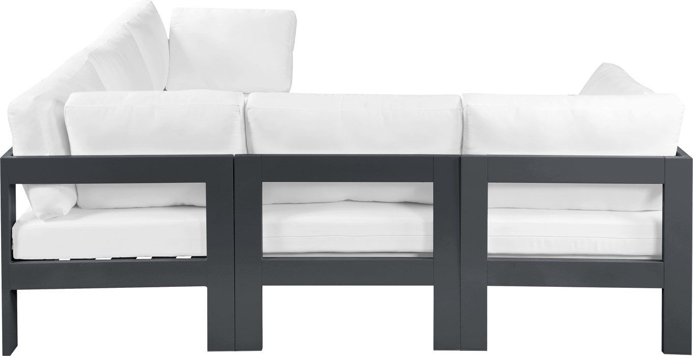 Meridian Furniture - Nizuc 90" White Water Resistant Fabric Upholstered 5pc. Outdoor Patio Sectional - 376White-Sec5B - GreatFurnitureDeal
