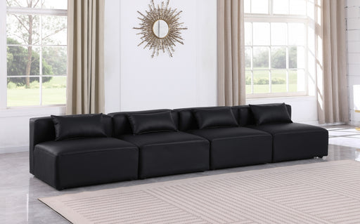 Meridian Furniture - Cube 144" Vegan Leather Upholstered 4 Piece Armless Modular Sofa - 668Black-S144A - GreatFurnitureDeal