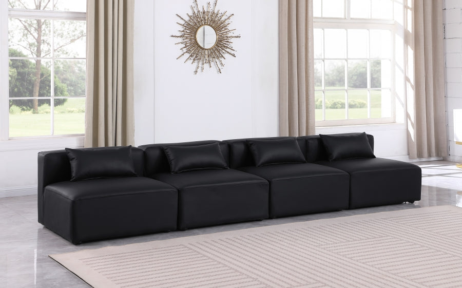Meridian Furniture - Cube 144" Vegan Leather Upholstered 4 Piece Armless Modular Sofa - 668Black-S144A - GreatFurnitureDeal