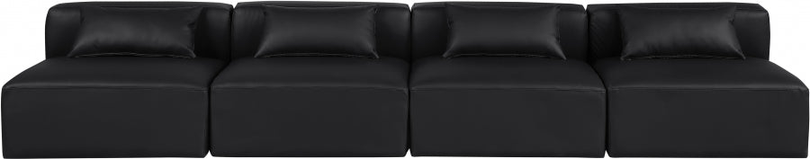 Meridian Furniture - Cube 144" Vegan Leather Upholstered 4 Piece Armless Modular Sofa - 668Black-S144A - GreatFurnitureDeal