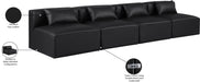 Meridian Furniture - Cube 144" Vegan Leather Upholstered 4 Piece Armless Modular Sofa - 668Black-S144A - GreatFurnitureDeal