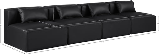 Meridian Furniture - Cube 144" Vegan Leather Upholstered 4 Piece Armless Modular Sofa - 668Black-S144A - GreatFurnitureDeal