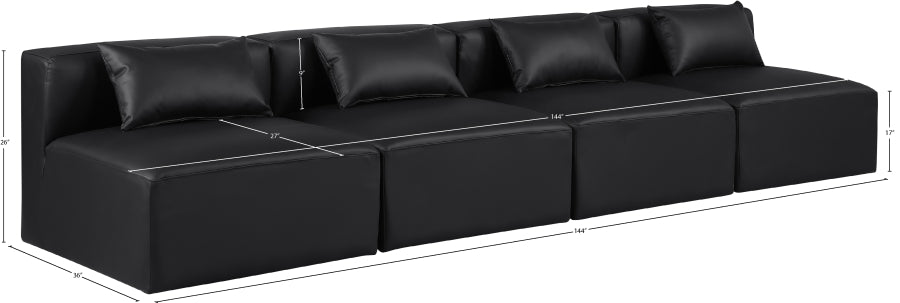 Meridian Furniture - Cube 144" Vegan Leather Upholstered 4 Piece Armless Modular Sofa - 668Black-S144A - GreatFurnitureDeal